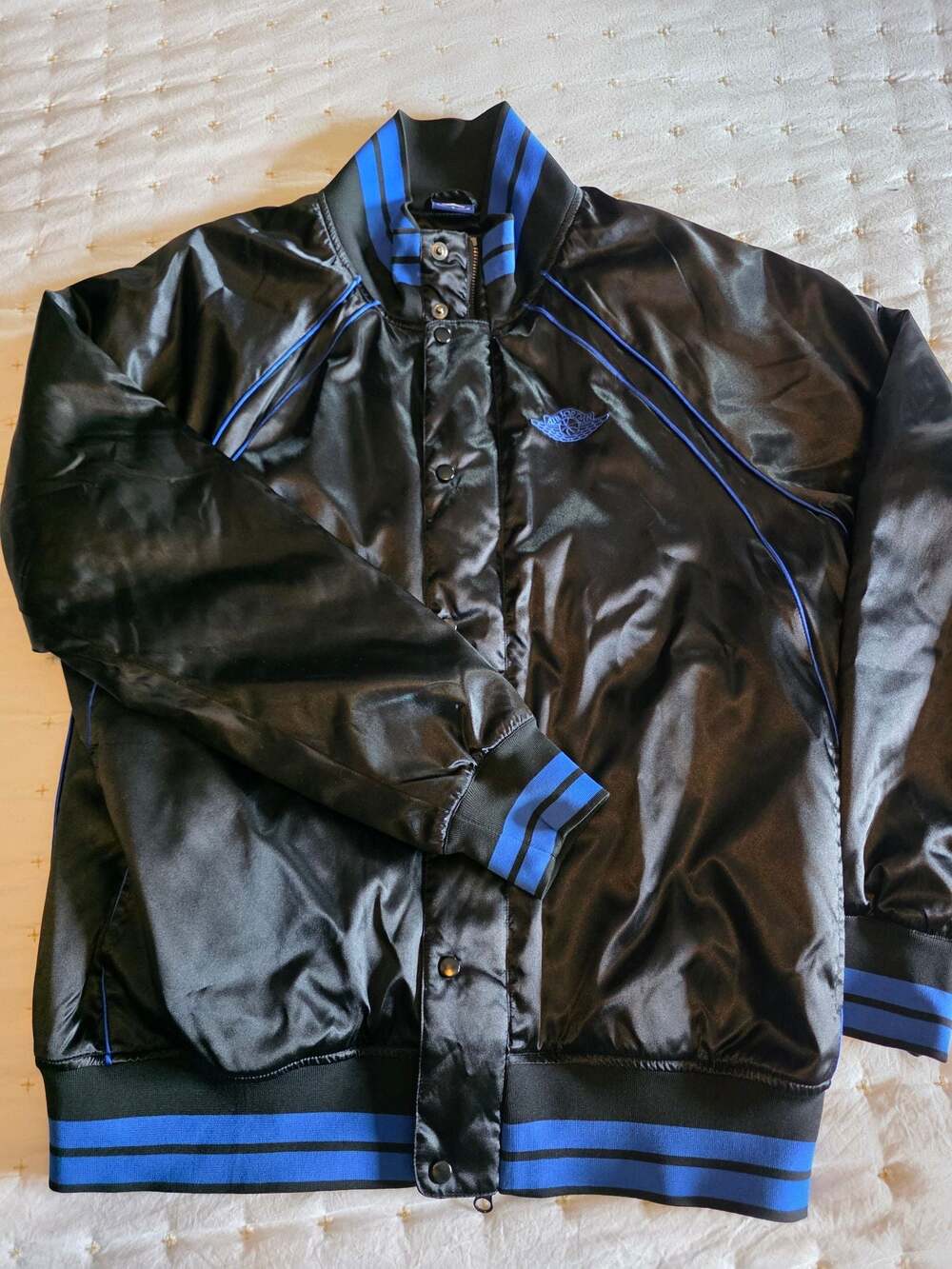 Air Jordan 1 Wings Retro Royal Satin Bomber Jacket, Size Large